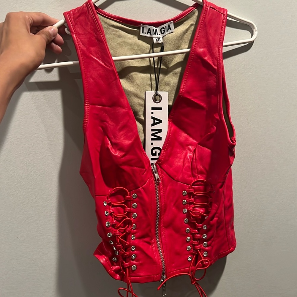 Red Leather I AM GIA Vest Top